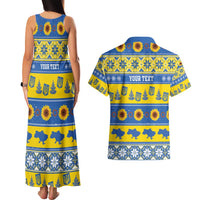 Personalised Ukraine Christmas Couples Matching Tank Maxi Dress and Hawaiian Shirt Tryzub With Map Folk Pattern - Wonder Print Shop