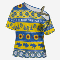 Personalised Ukraine Christmas Cross Shoulder Shirt Tryzub With Map Folk Pattern - Wonder Print Shop