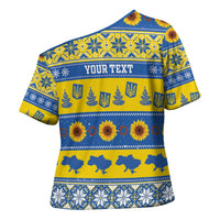 Personalised Ukraine Christmas Cross Shoulder Shirt Tryzub With Map Folk Pattern - Wonder Print Shop