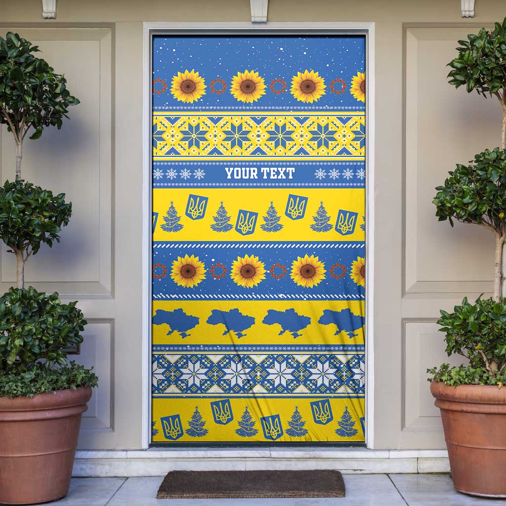 Personalised Ukraine Christmas Door Cover Tryzub With Map Folk Pattern - Wonder Print Shop
