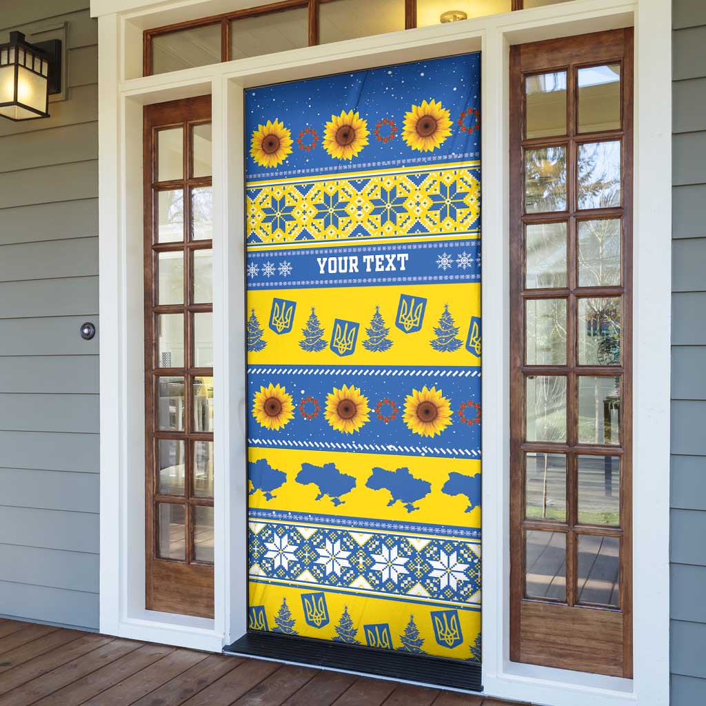 Personalised Ukraine Christmas Door Cover Tryzub With Map Folk Pattern - Wonder Print Shop