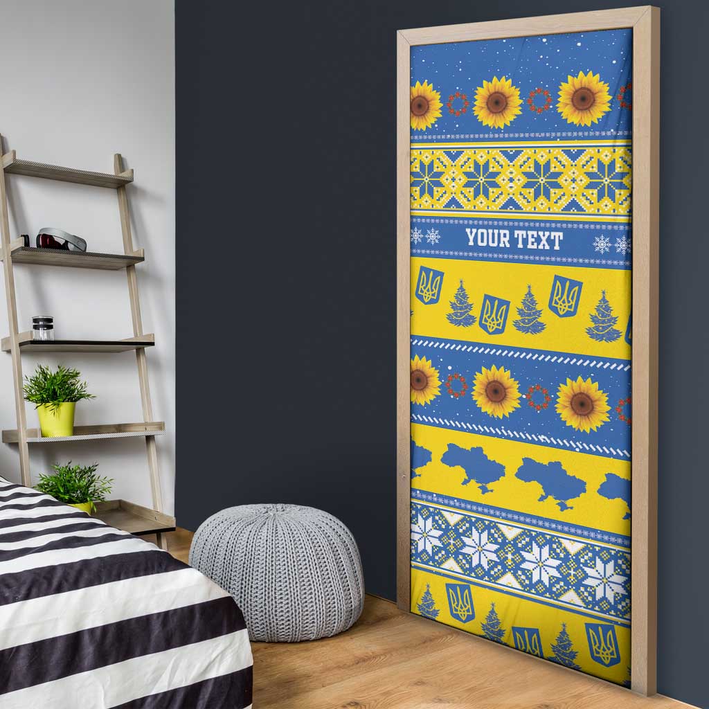 Personalised Ukraine Christmas Door Cover Tryzub With Map Folk Pattern - Wonder Print Shop