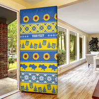 Personalised Ukraine Christmas Door Cover Tryzub With Map Folk Pattern - Wonder Print Shop