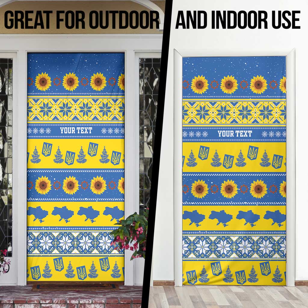 Personalised Ukraine Christmas Door Cover Tryzub With Map Folk Pattern - Wonder Print Shop