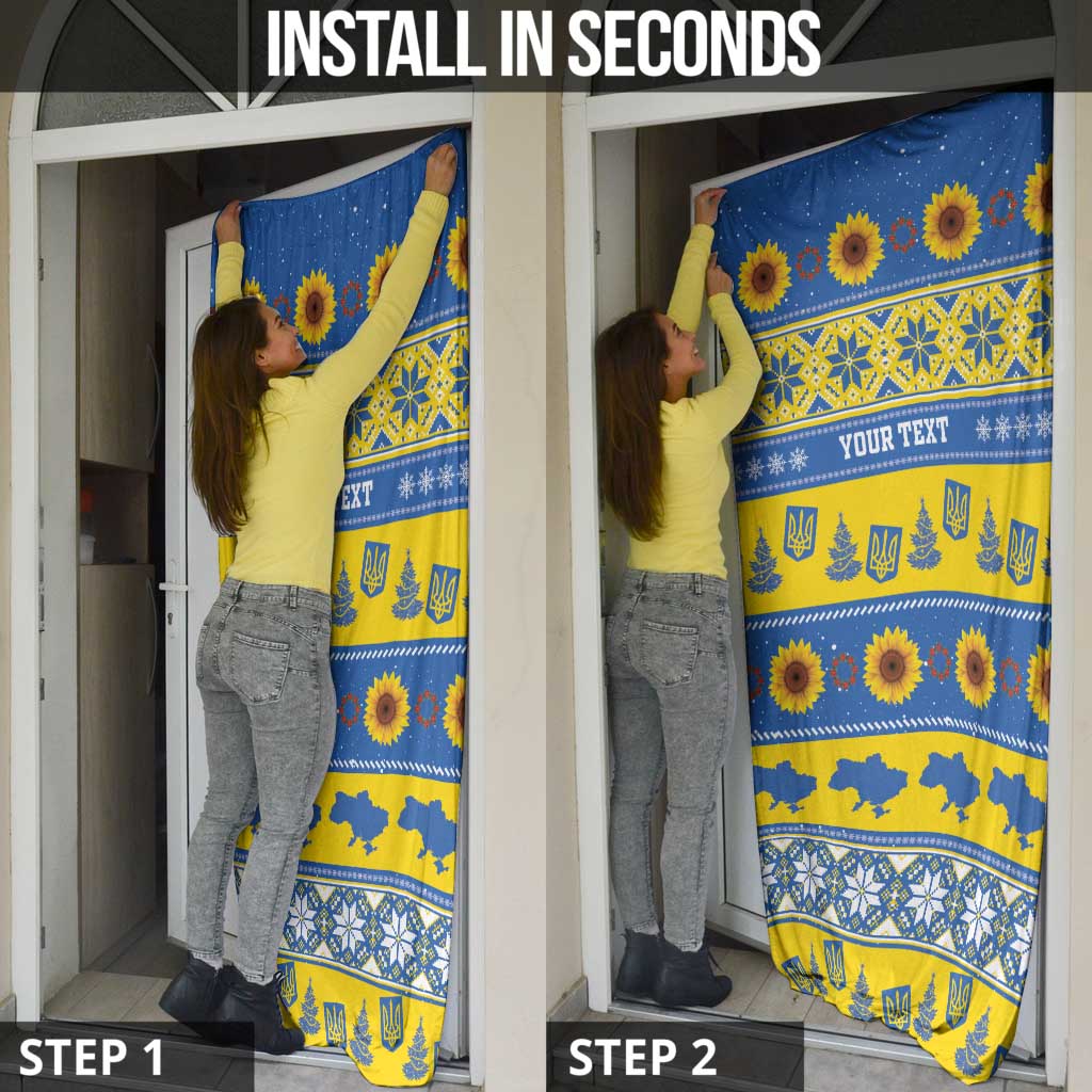 Personalised Ukraine Christmas Door Cover Tryzub With Map Folk Pattern - Wonder Print Shop