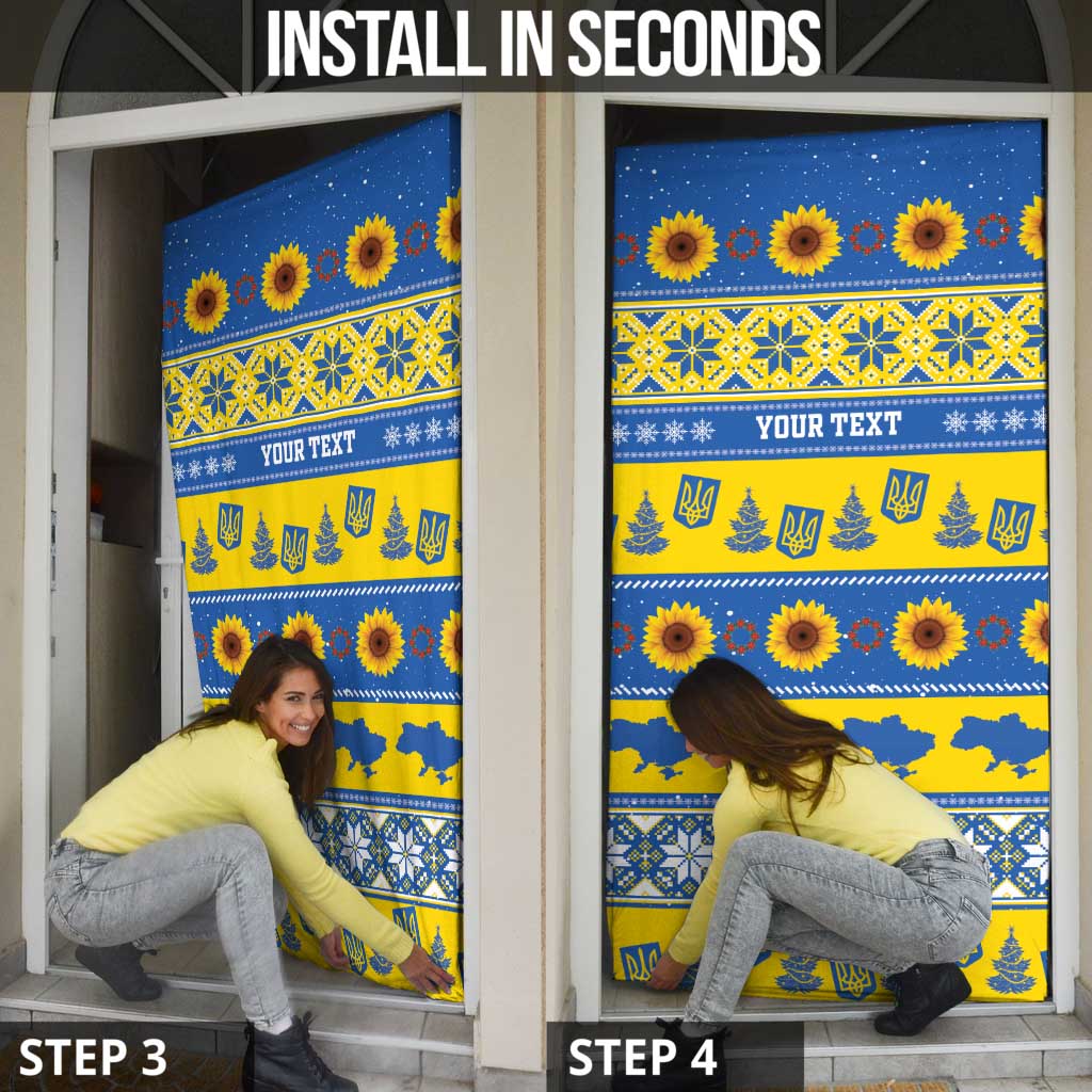 Personalised Ukraine Christmas Door Cover Tryzub With Map Folk Pattern - Wonder Print Shop