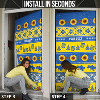 Personalised Ukraine Christmas Door Cover Tryzub With Map Folk Pattern - Wonder Print Shop