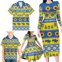 Personalised Ukraine Christmas Family Matching Long Sleeve Bodycon Dress and Hawaiian Shirt Tryzub With Map Folk Pattern - Wonder Print Shop