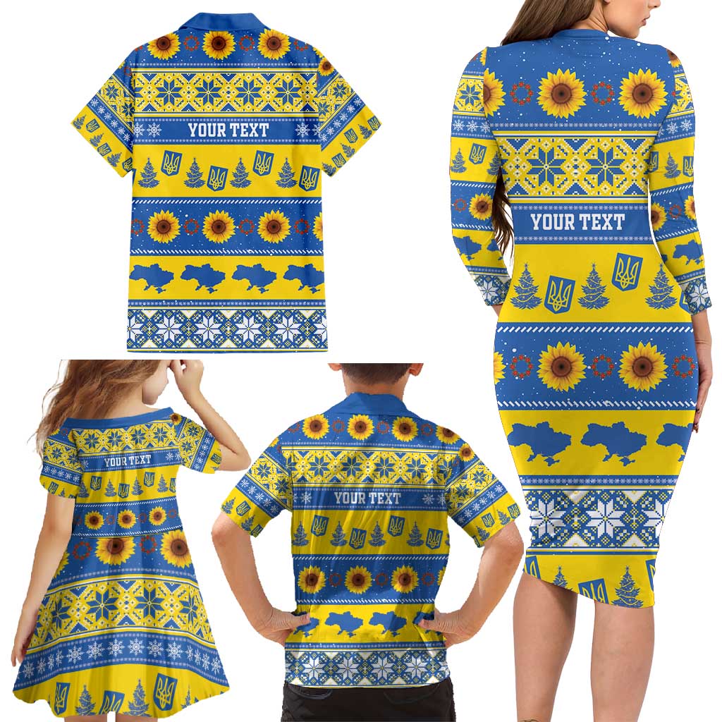 Personalised Ukraine Christmas Family Matching Long Sleeve Bodycon Dress and Hawaiian Shirt Tryzub With Map Folk Pattern - Wonder Print Shop