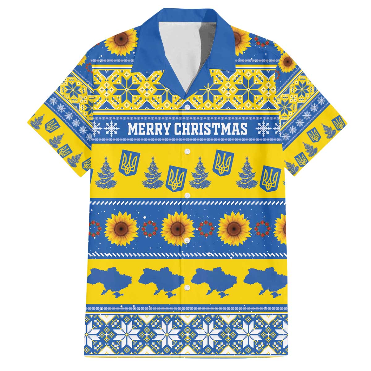 Personalised Ukraine Christmas Family Matching Off The Shoulder Long Sleeve Dress and Hawaiian Shirt Tryzub With Map Folk Pattern - Wonder Print Shop