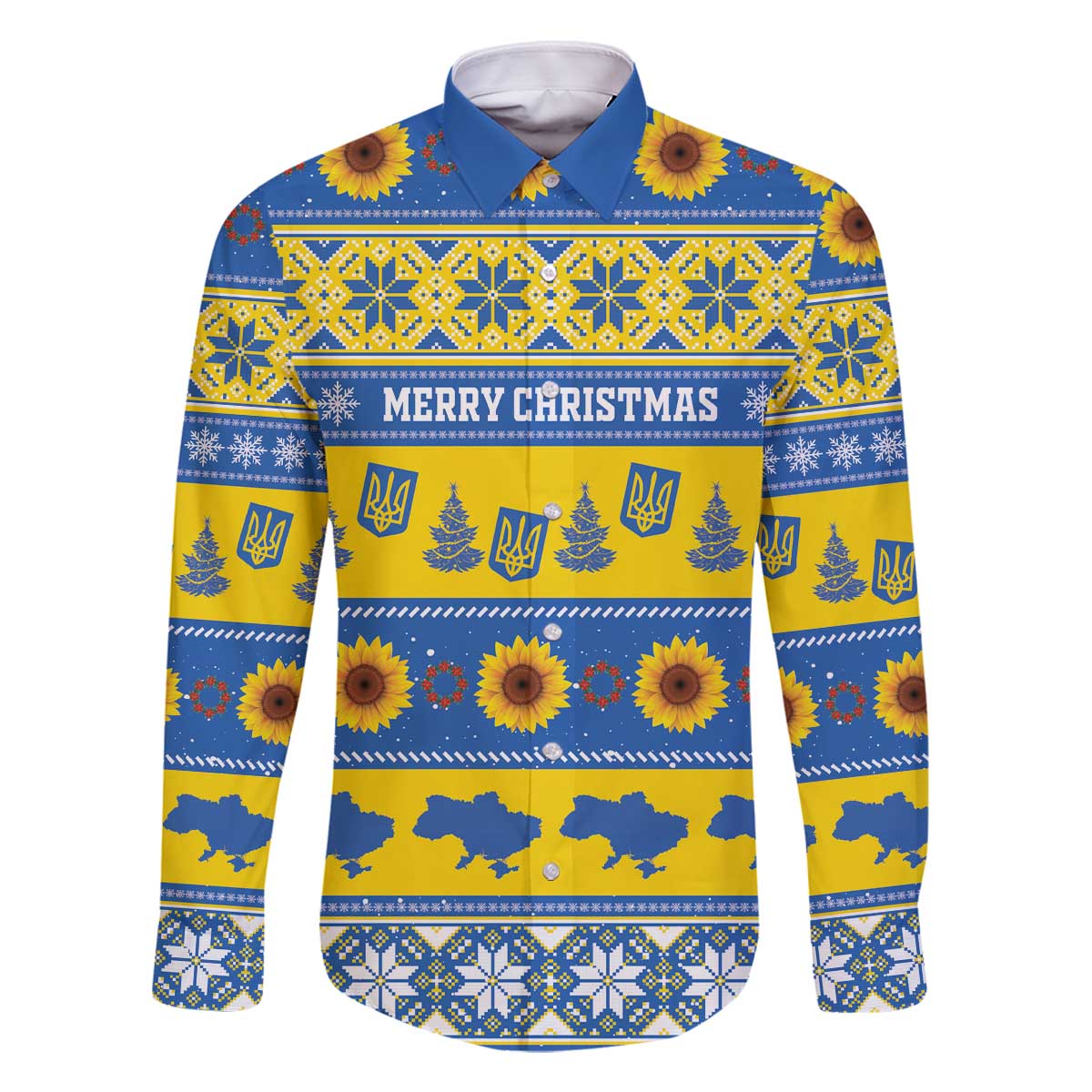 Personalised Ukraine Christmas Family Matching Off The Shoulder Long Sleeve Dress and Hawaiian Shirt Tryzub With Map Folk Pattern - Wonder Print Shop