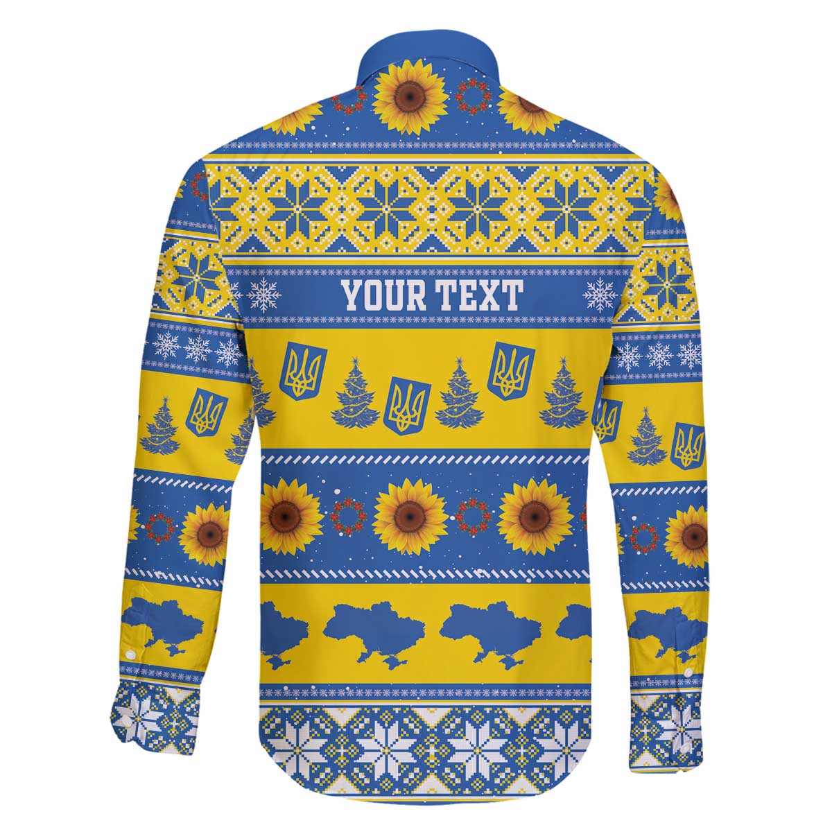 Personalised Ukraine Christmas Family Matching Off The Shoulder Long Sleeve Dress and Hawaiian Shirt Tryzub With Map Folk Pattern - Wonder Print Shop