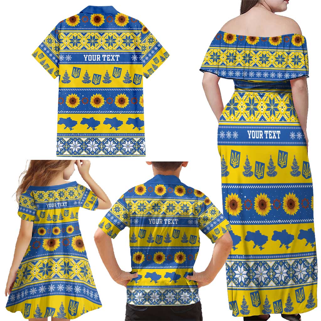 Personalised Ukraine Christmas Family Matching Off Shoulder Maxi Dress and Hawaiian Shirt Tryzub With Map Folk Pattern - Wonder Print Shop