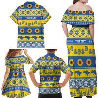 Personalised Ukraine Christmas Family Matching Off Shoulder Maxi Dress and Hawaiian Shirt Tryzub With Map Folk Pattern - Wonder Print Shop