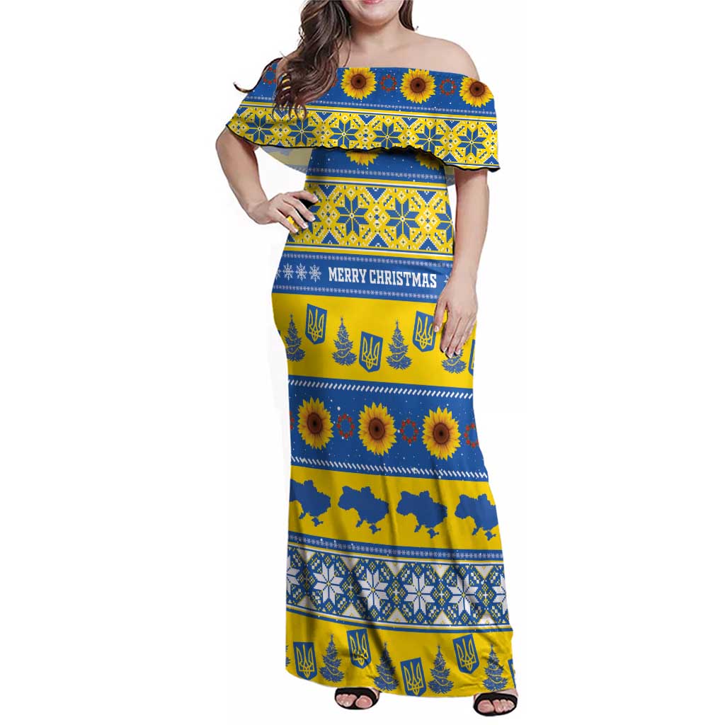 Personalised Ukraine Christmas Family Matching Off Shoulder Maxi Dress and Hawaiian Shirt Tryzub With Map Folk Pattern - Wonder Print Shop