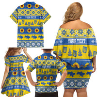 Personalised Ukraine Christmas Family Matching Off Shoulder Short Dress and Hawaiian Shirt Tryzub With Map Folk Pattern - Wonder Print Shop