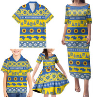 Personalised Ukraine Christmas Family Matching Puletasi and Hawaiian Shirt Tryzub With Map Folk Pattern - Wonder Print Shop