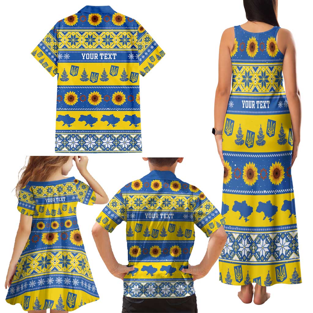 Personalised Ukraine Christmas Family Matching Tank Maxi Dress and Hawaiian Shirt Tryzub With Map Folk Pattern - Wonder Print Shop