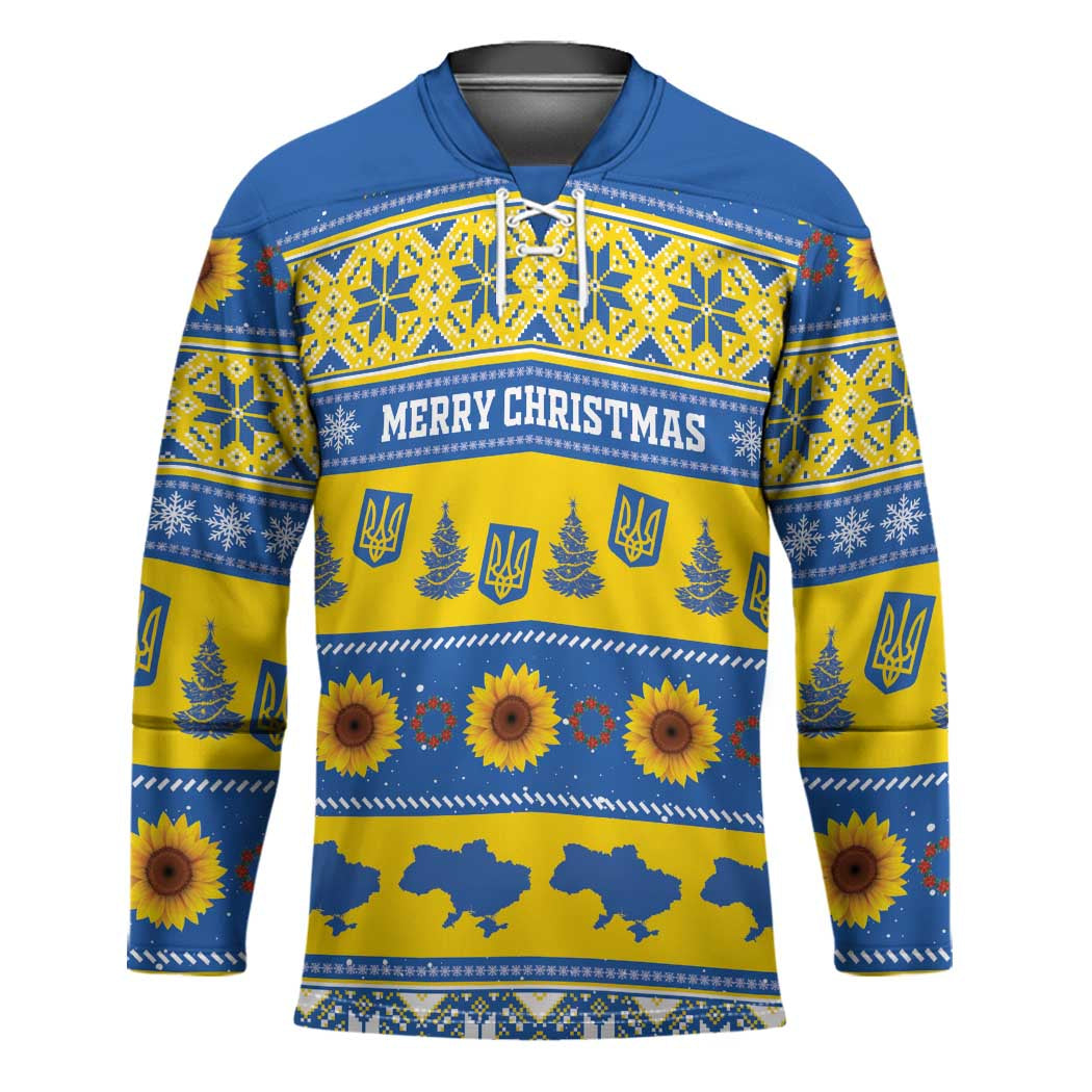Personalised Ukraine Christmas Hockey Jersey Tryzub With Map Folk Pattern - Wonder Print Shop