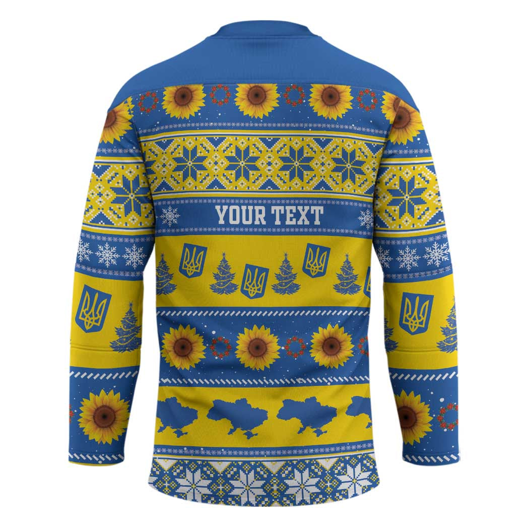 Personalised Ukraine Christmas Hockey Jersey Tryzub With Map Folk Pattern - Wonder Print Shop