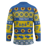 Personalised Ukraine Christmas Hockey Jersey Tryzub With Map Folk Pattern - Wonder Print Shop