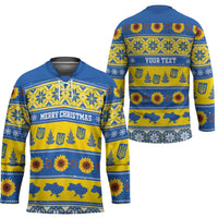 Personalised Ukraine Christmas Hockey Jersey Tryzub With Map Folk Pattern - Wonder Print Shop