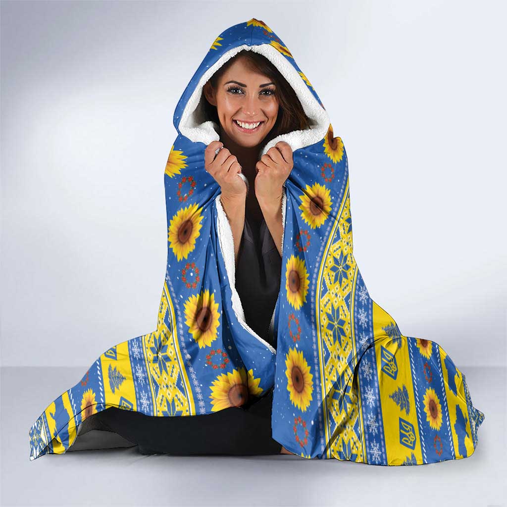 Ukraine Christmas Hooded Blanket Tryzub With Map Folk Pattern - Wonder Print Shop