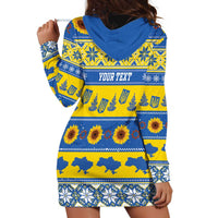 Personalised Ukraine Christmas Hoodie Dress Tryzub With Map Folk Pattern - Wonder Print Shop
