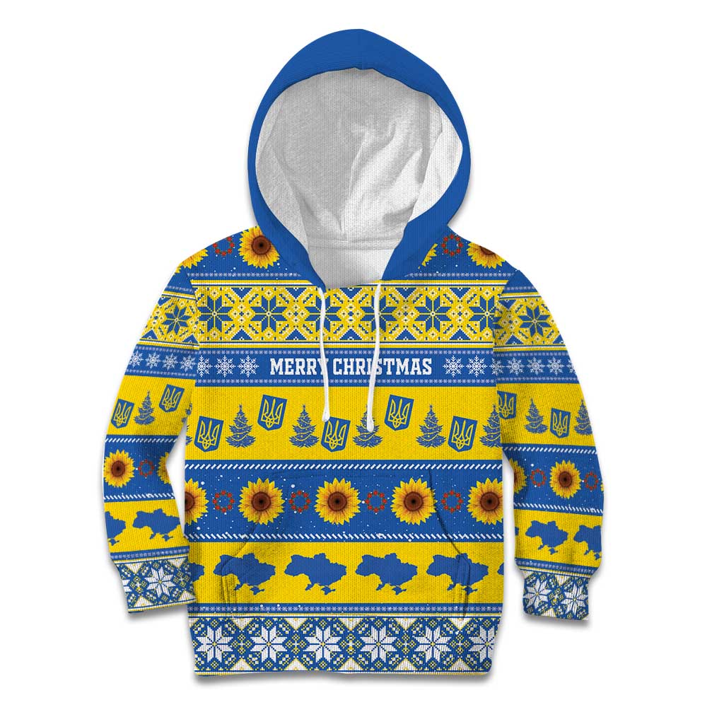 Personalised Ukraine Christmas Kid Hoodie Tryzub With Map Folk Pattern - Wonder Print Shop