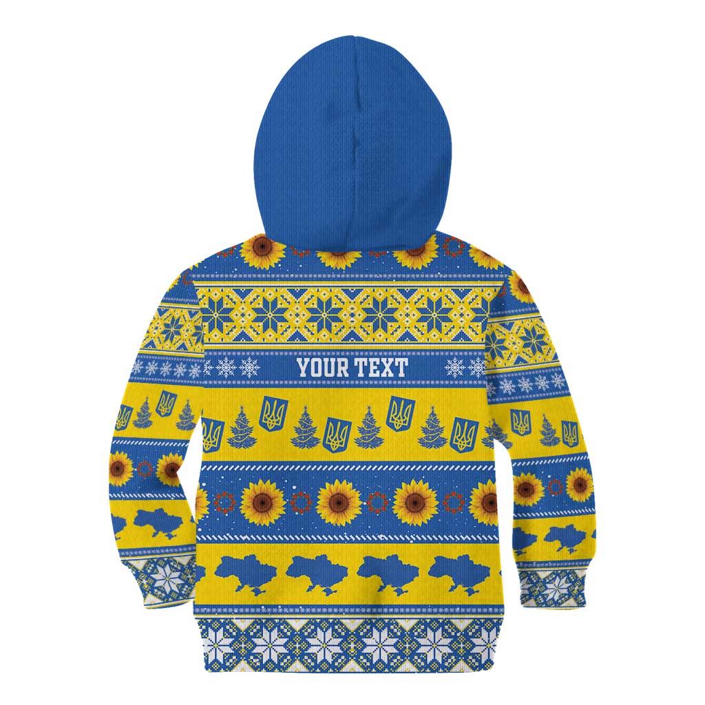 Personalised Ukraine Christmas Kid Hoodie Tryzub With Map Folk Pattern - Wonder Print Shop