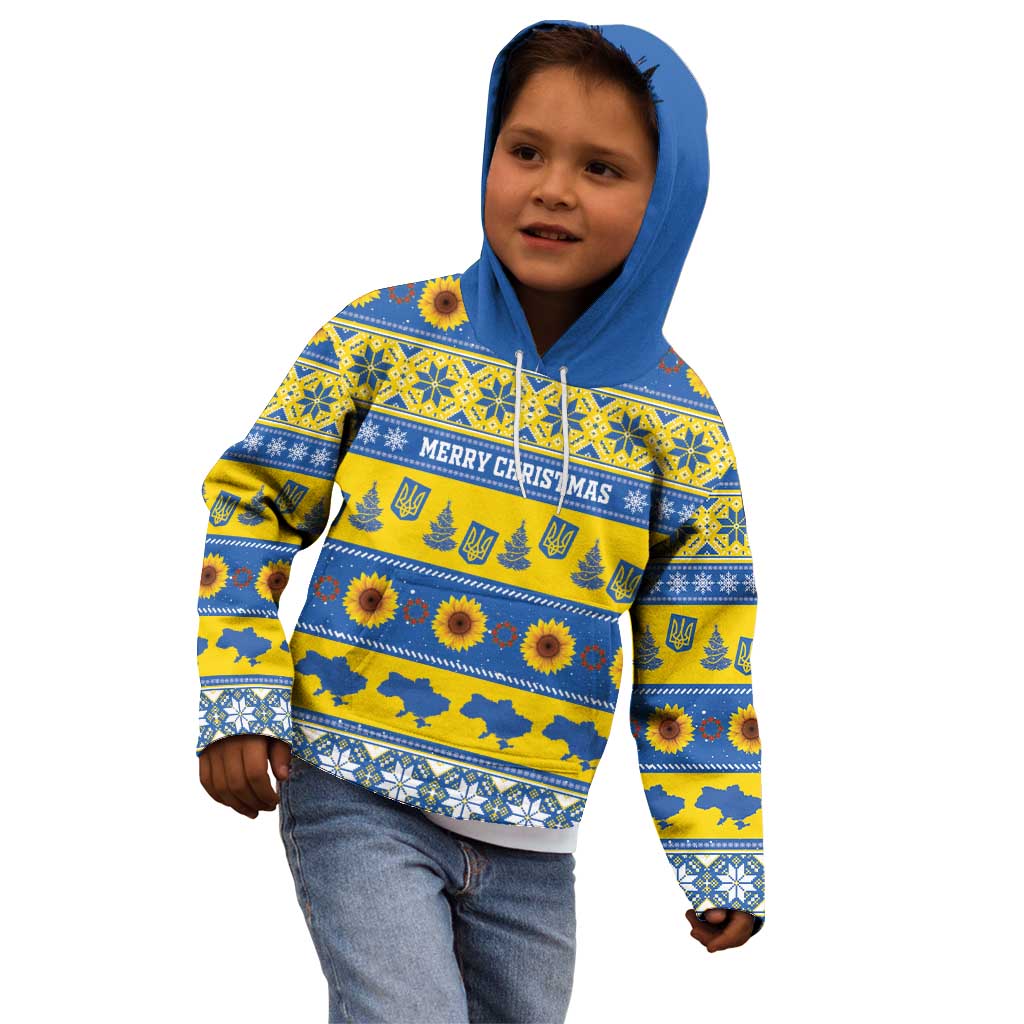 Personalised Ukraine Christmas Kid Hoodie Tryzub With Map Folk Pattern - Wonder Print Shop