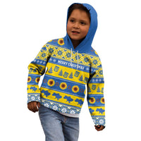 Personalised Ukraine Christmas Kid Hoodie Tryzub With Map Folk Pattern - Wonder Print Shop