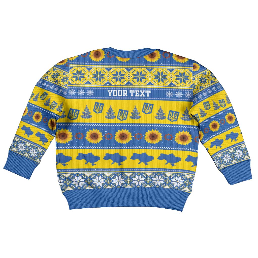 Personalised Ukraine Christmas Kid Ugly Christmas Sweater Tryzub With Map Folk Pattern - Wonder Print Shop