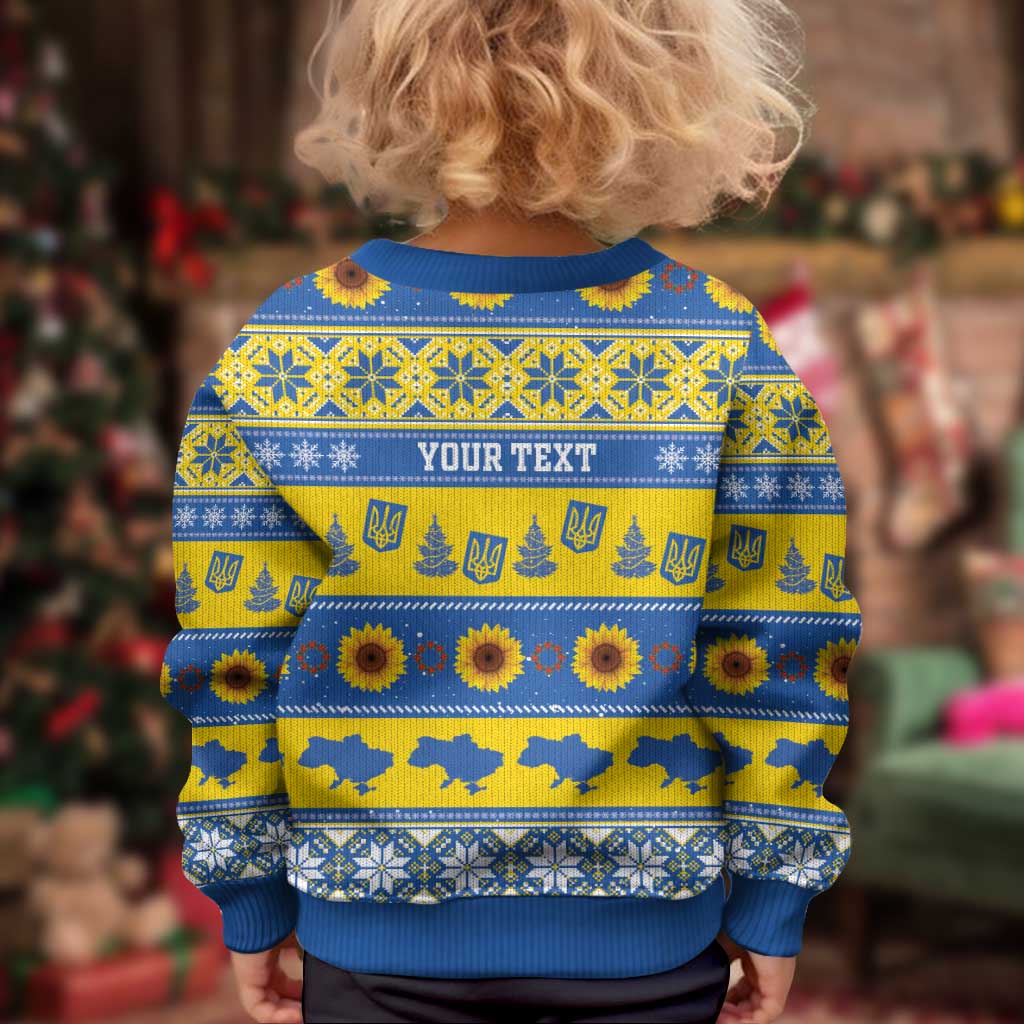 Personalised Ukraine Christmas Kid Ugly Christmas Sweater Tryzub With Map Folk Pattern - Wonder Print Shop