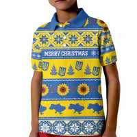Personalised Ukraine Christmas Kid Polo Shirt Tryzub With Map Folk Pattern - Wonder Print Shop