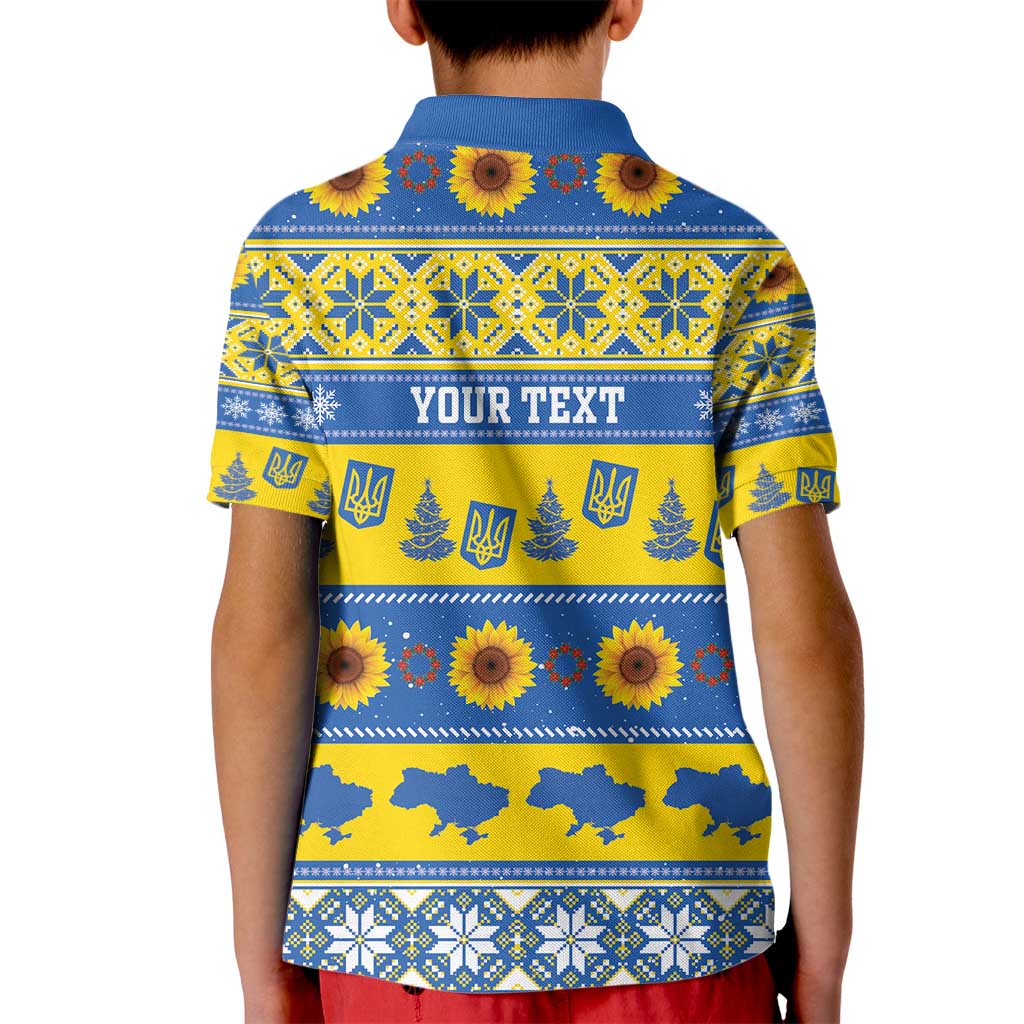 Personalised Ukraine Christmas Kid Polo Shirt Tryzub With Map Folk Pattern - Wonder Print Shop