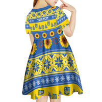 Personalised Ukraine Christmas Kid Short Sleeve Dress Tryzub With Map Folk Pattern - Wonder Print Shop