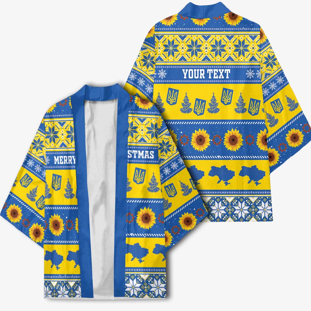 Personalised Ukraine Christmas Kimono Tryzub With Map Folk Pattern - Wonder Print Shop