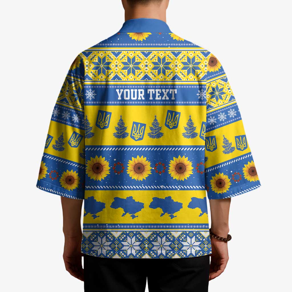 Personalised Ukraine Christmas Kimono Tryzub With Map Folk Pattern - Wonder Print Shop