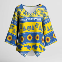 Personalised Ukraine Christmas Kimono Sleeve Blouse Tryzub With Map Folk Pattern - Wonder Print Shop