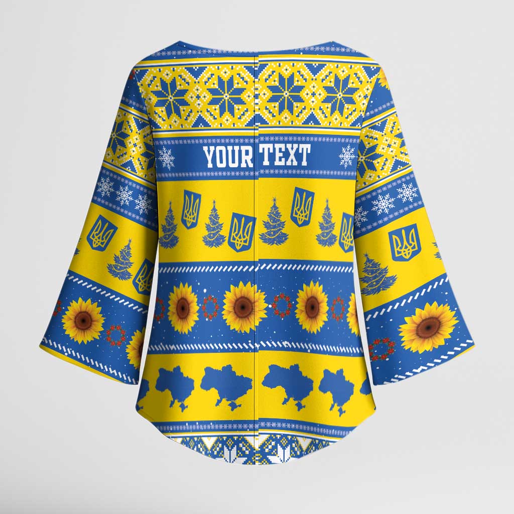 Personalised Ukraine Christmas Kimono Sleeve Blouse Tryzub With Map Folk Pattern - Wonder Print Shop