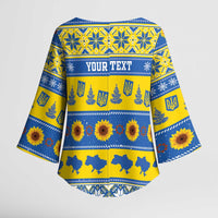Personalised Ukraine Christmas Kimono Sleeve Blouse Tryzub With Map Folk Pattern - Wonder Print Shop