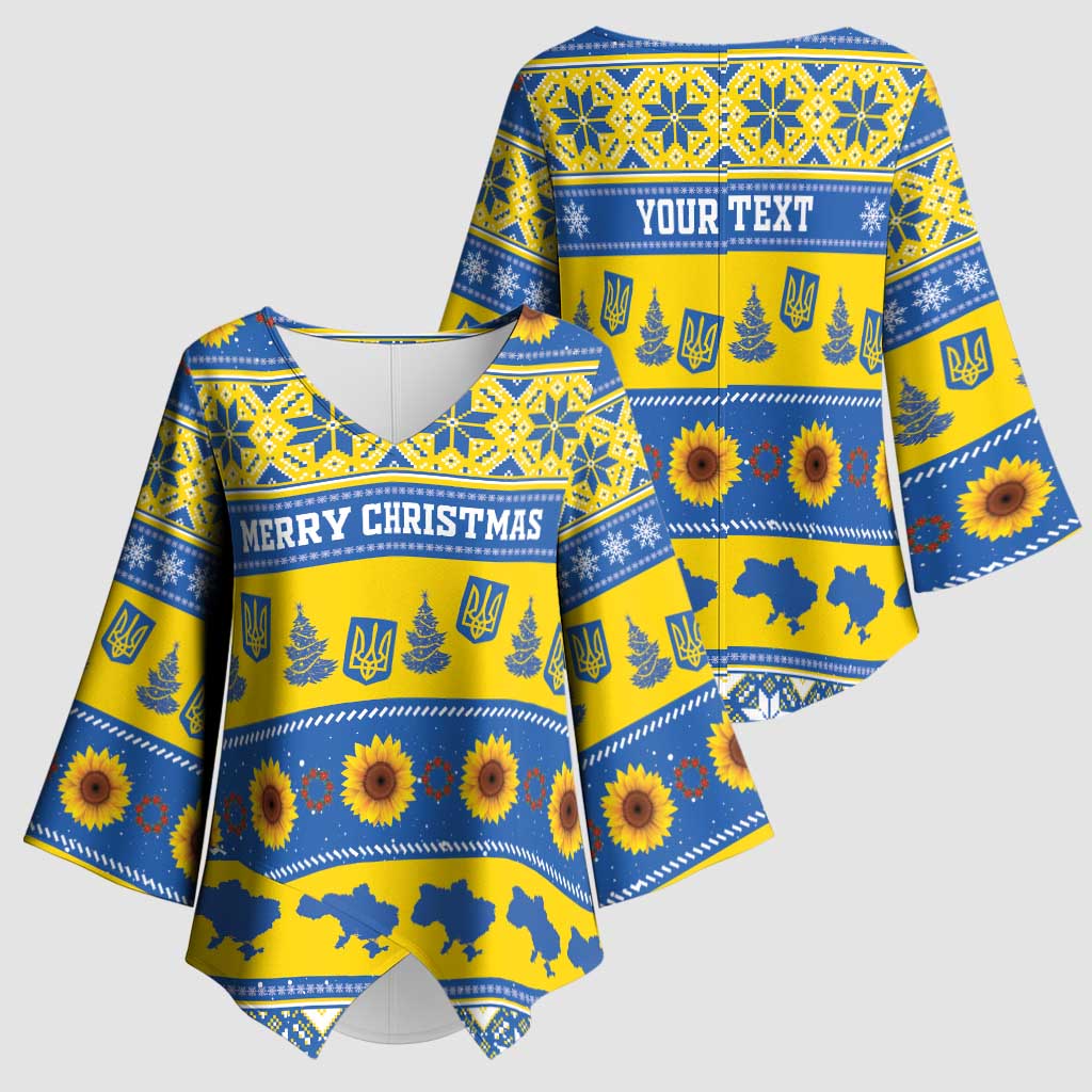 Personalised Ukraine Christmas Kimono Sleeve Blouse Tryzub With Map Folk Pattern - Wonder Print Shop