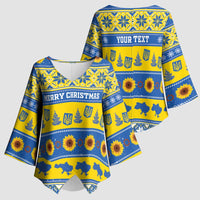 Personalised Ukraine Christmas Kimono Sleeve Blouse Tryzub With Map Folk Pattern - Wonder Print Shop