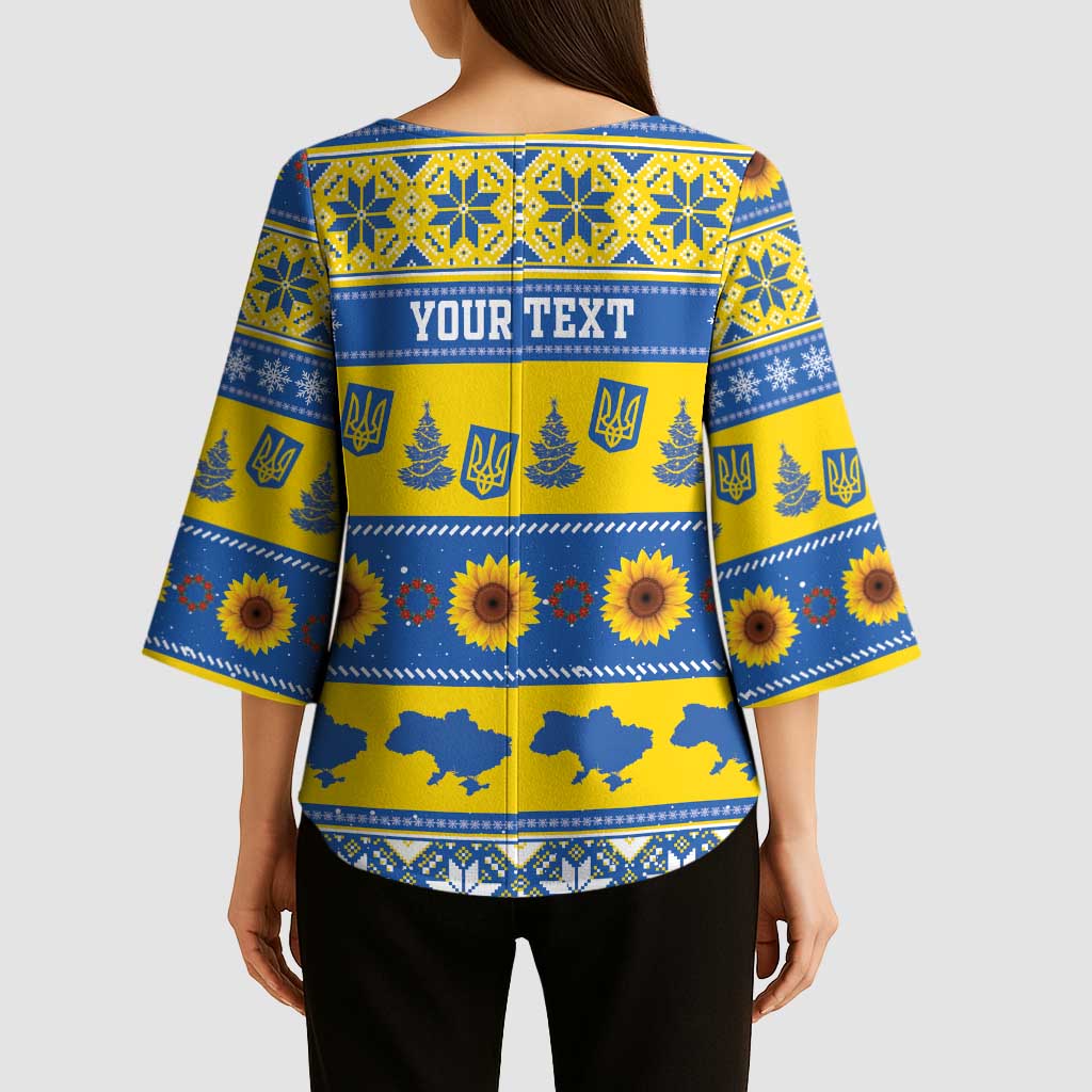 Personalised Ukraine Christmas Kimono Sleeve Blouse Tryzub With Map Folk Pattern - Wonder Print Shop