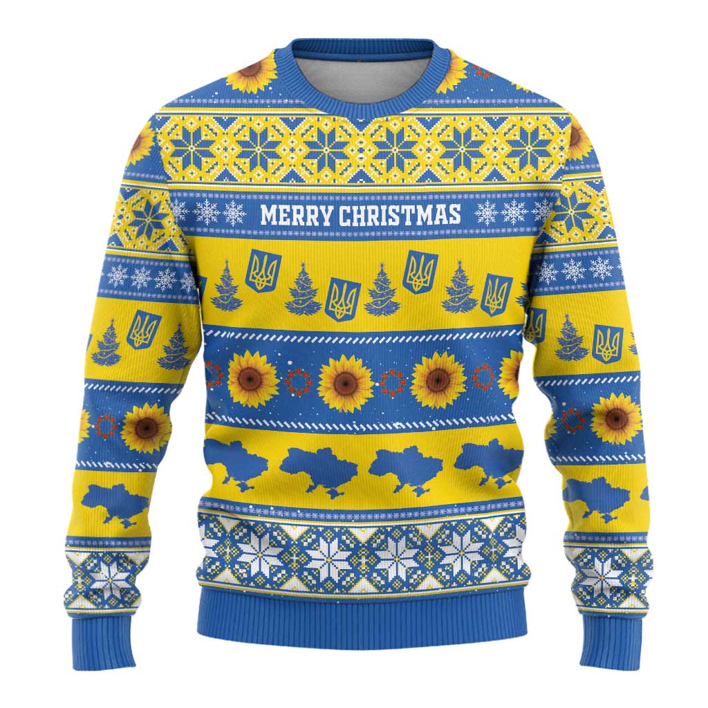 Personalised Ukraine Christmas Ugly Christmas Sweater Tryzub With Map Folk Pattern - Wonder Print Shop