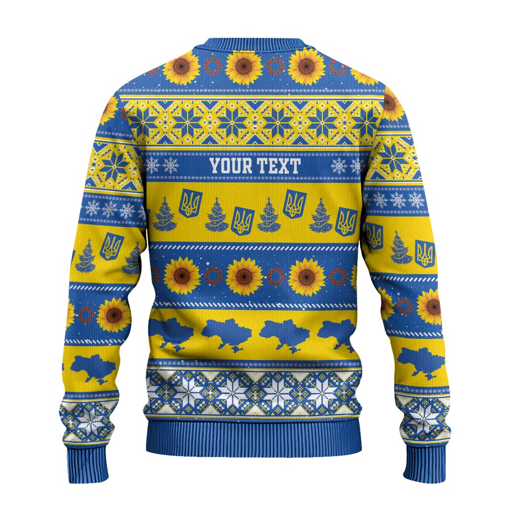Personalised Ukraine Christmas Ugly Christmas Sweater Tryzub With Map Folk Pattern - Wonder Print Shop