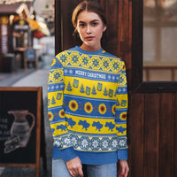 Personalised Ukraine Christmas Ugly Christmas Sweater Tryzub With Map Folk Pattern - Wonder Print Shop