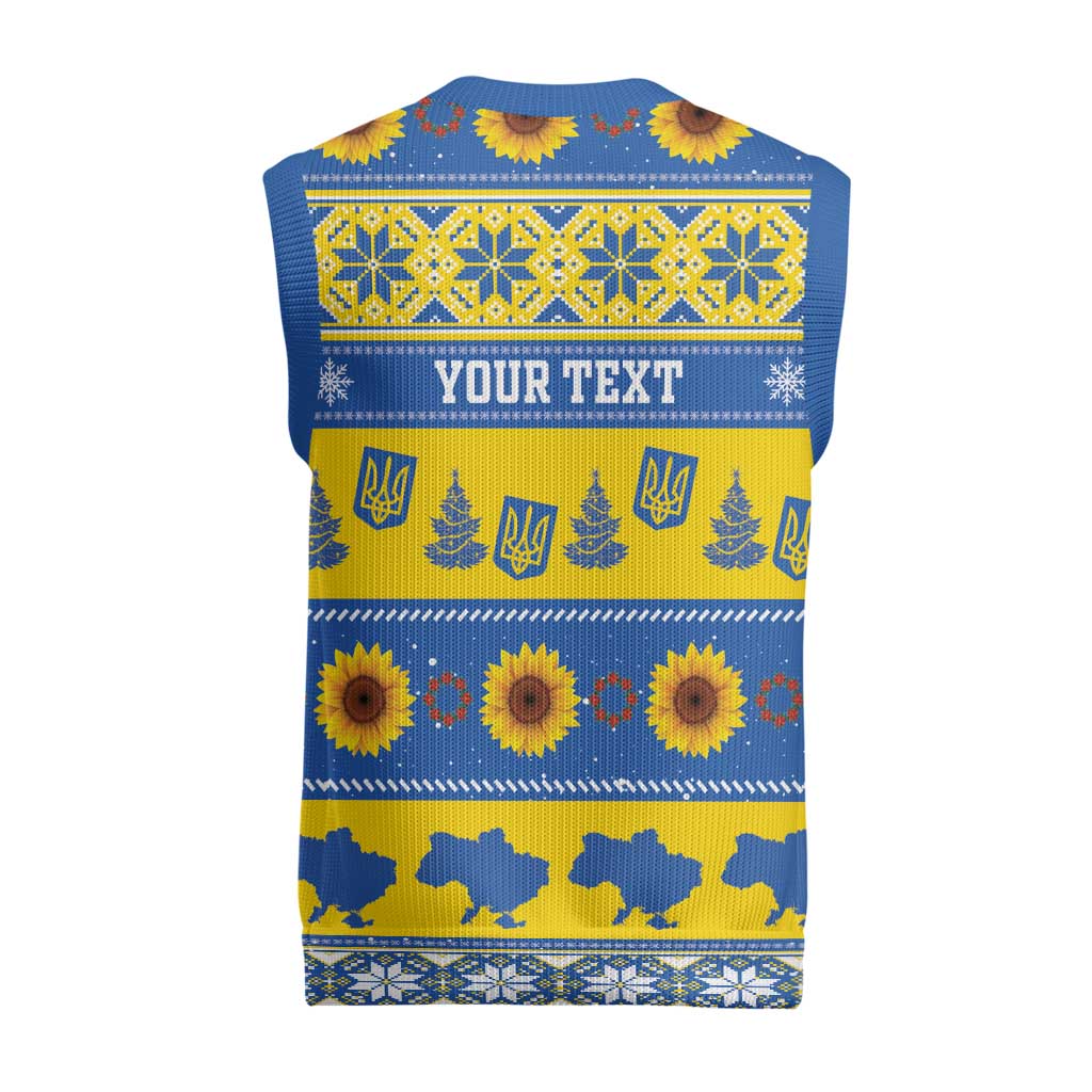 Personalised Ukraine Christmas Knitted V-Neck Vest Tryzub With Map Folk Pattern - Wonder Print Shop