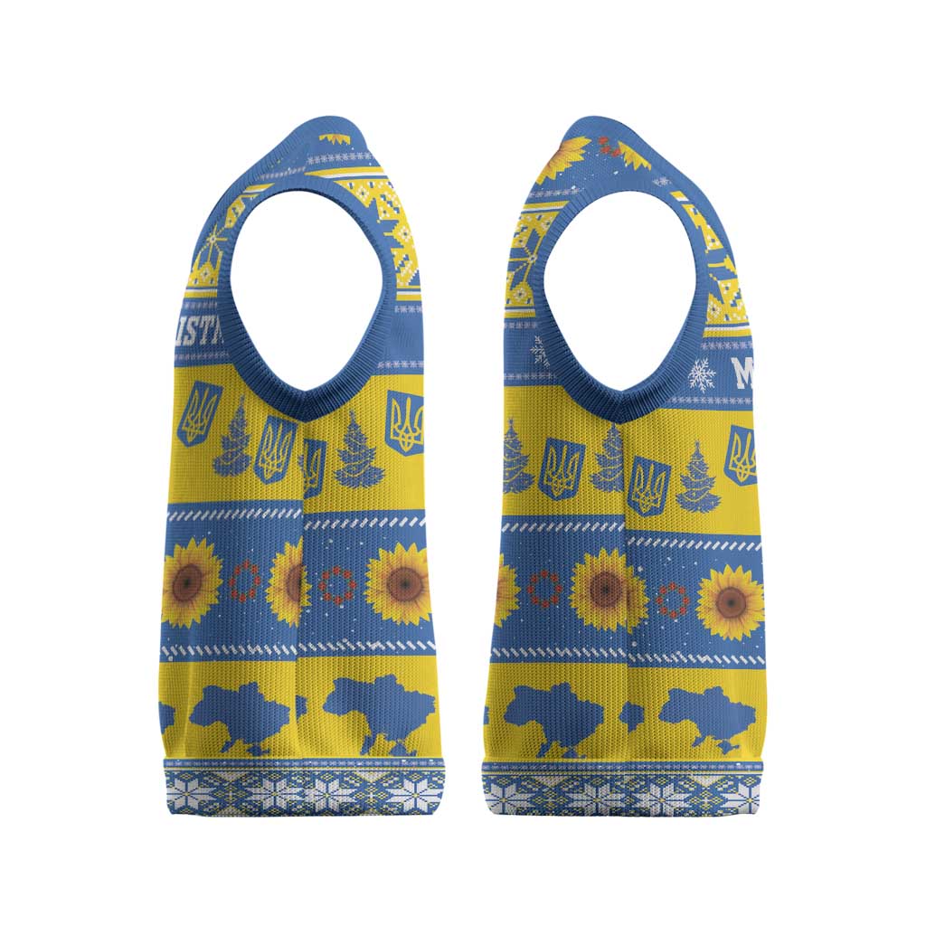 Personalised Ukraine Christmas Knitted V-Neck Vest Tryzub With Map Folk Pattern - Wonder Print Shop